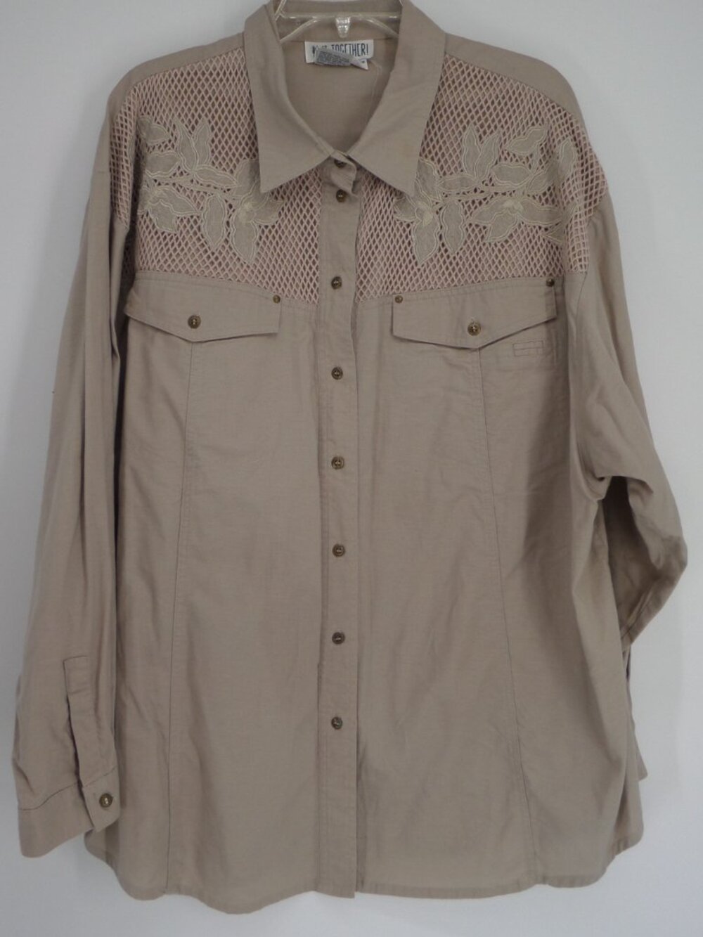 Vintage Western Style Woman's Fall Long Sleeve Shirt Khaki Color SZ 2X